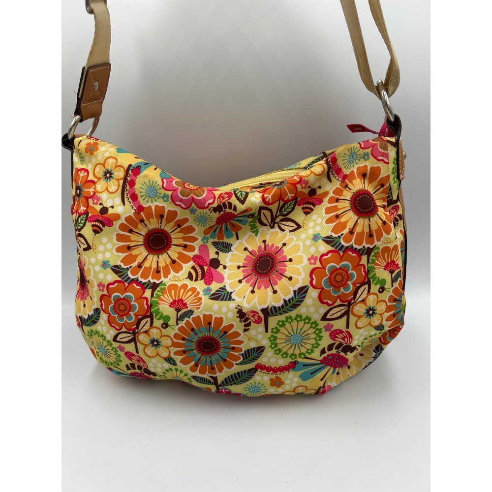 Lily Bloom Floral Honey Bee Crossbody Bag Karma Canvas Yellow Multi Hobo Purse - Picture 3 of 8